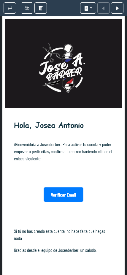correo que nos llega con el enlace de verificación